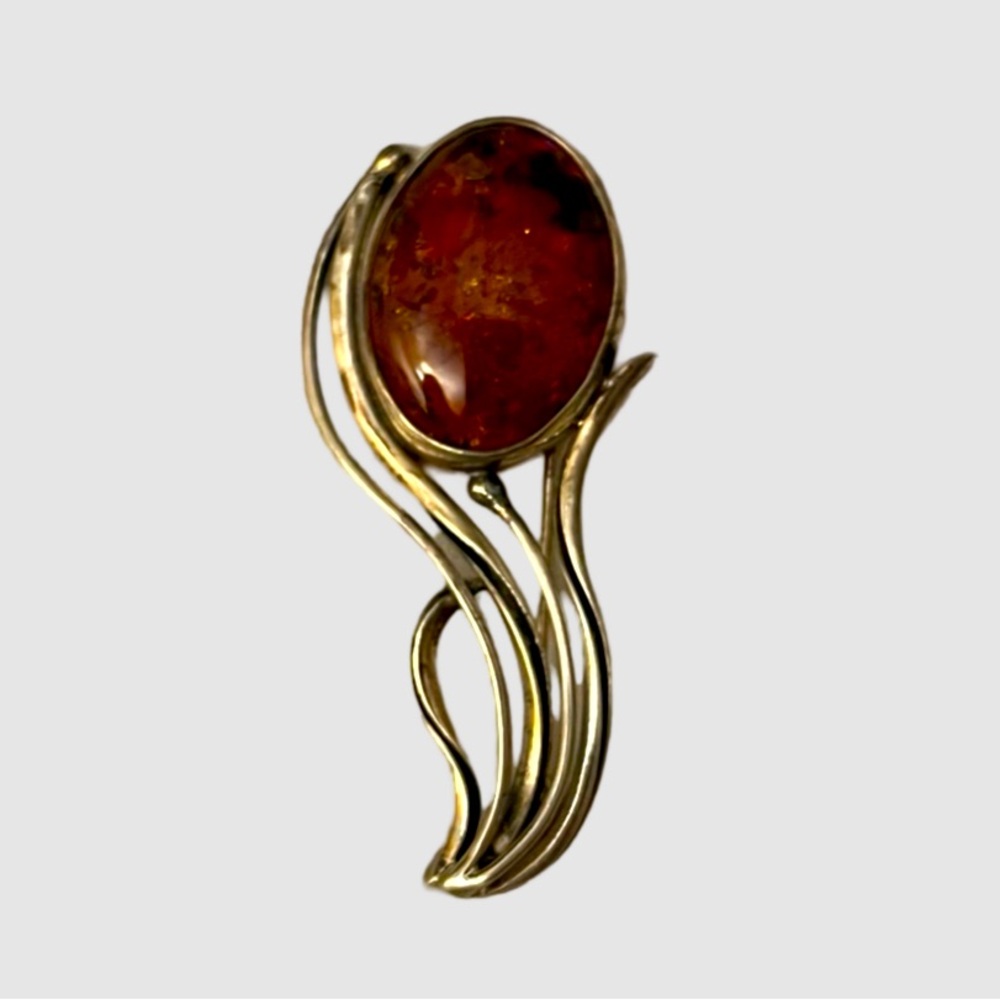 BALTIC AMBER SILVER BROOCH PIN - Picture 6 of 9